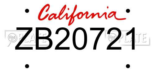 ZB20721 California License Plate