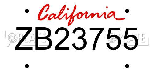 ZB23755 California License Plate