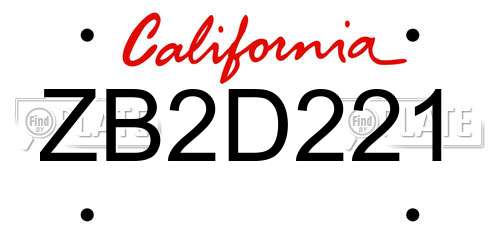 ZB2D221 California License Plate