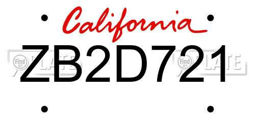 ZB2D721 California License Plate
