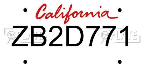 ZB2D771 California License Plate
