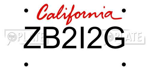 ZB2I2G California License Plate