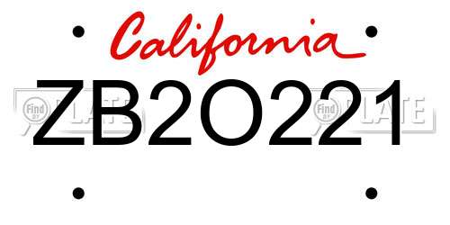 ZB2O221 California License Plate