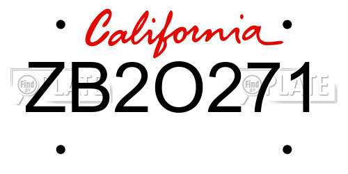 ZB2O271 California License Plate