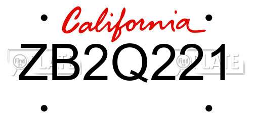 ZB2Q221 California License Plate