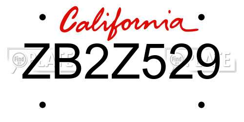 ZB2Z529 California License Plate