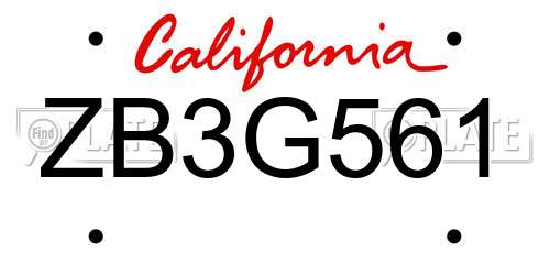 ZB3G561 California License Plate
