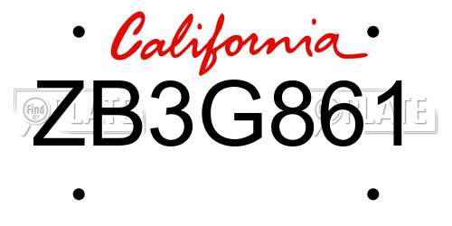 ZB3G861 California License Plate