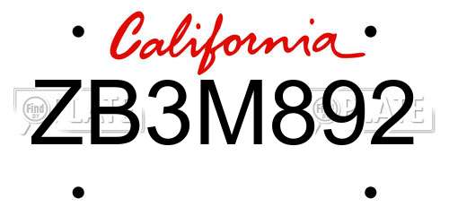 ZB3M892 California License Plate