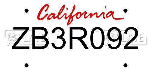 ZB3R092 California License Plate