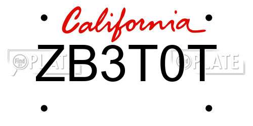 ZB3T0T California License Plate