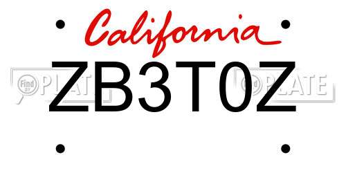 ZB3T0Z California License Plate