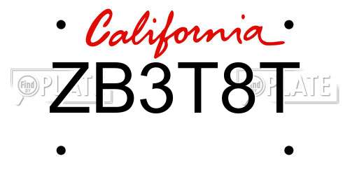 ZB3T8T California License Plate