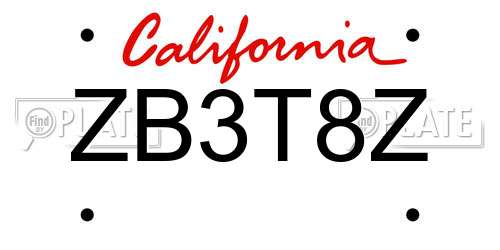 ZB3T8Z California License Plate