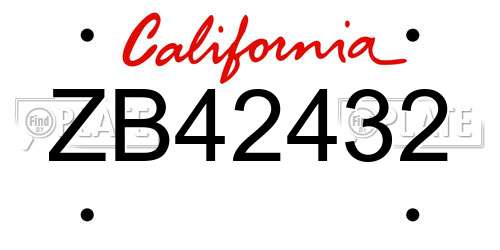 ZB42432 California License Plate