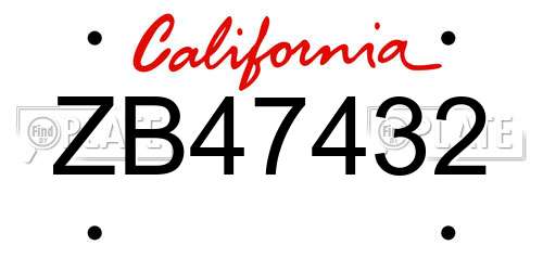 ZB47432 California License Plate
