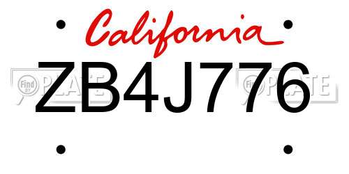 ZB4J776 California License Plate