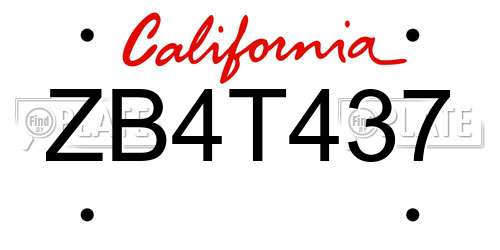 ZB4T437 California License Plate