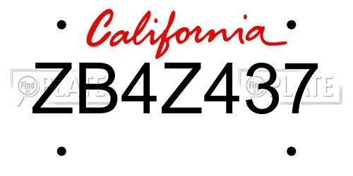 ZB4Z437 California License Plate