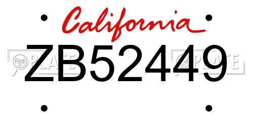 ZB52449 California License Plate