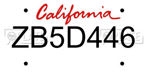 ZB5D446 California License Plate