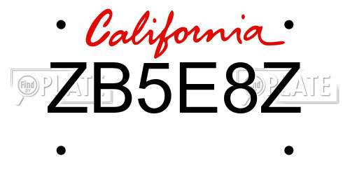 ZB5E8Z California License Plate