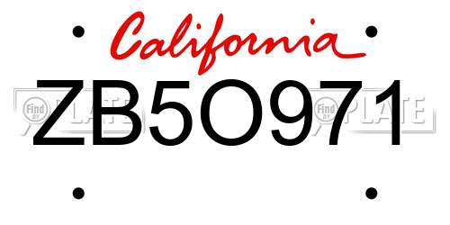 ZB5O971 California License Plate