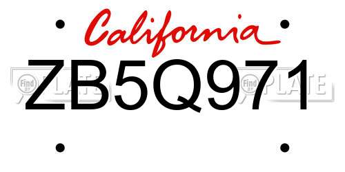 ZB5Q971 California License Plate