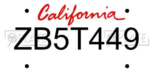 ZB5T449 California License Plate