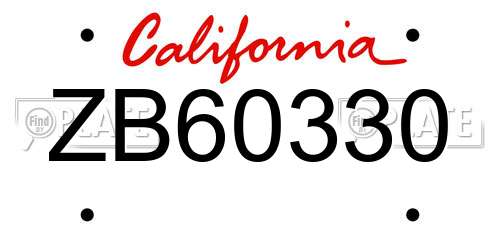ZB60330 California License Plate