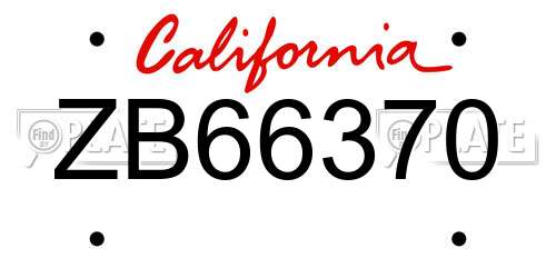 ZB66370 California License Plate