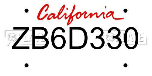 ZB6D330 California License Plate