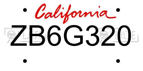 ZB6G320 California License Plate
