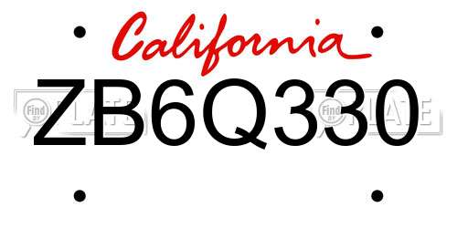 ZB6Q330 California License Plate