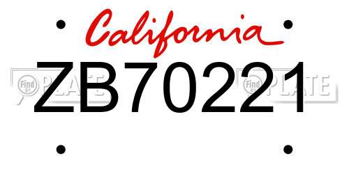 ZB70221 California License Plate