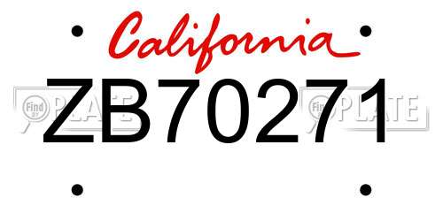 ZB70271 California License Plate