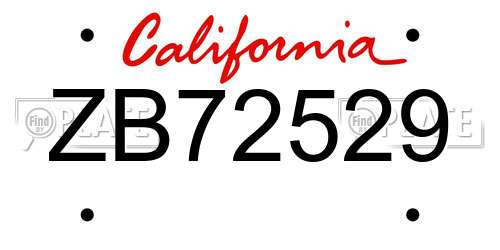 ZB72529 California License Plate
