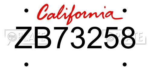 ZB73258 California License Plate