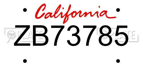 ZB73785 California License Plate