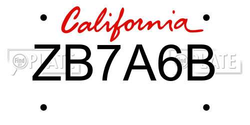 ZB7A6B California License Plate