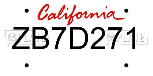 ZB7D271 California License Plate