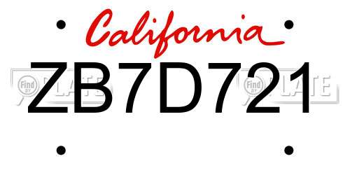 ZB7D721 California License Plate