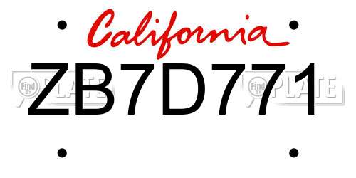 ZB7D771 California License Plate
