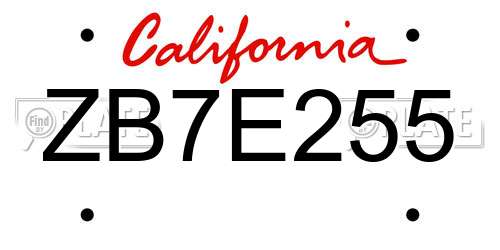 ZB7E255 California License Plate