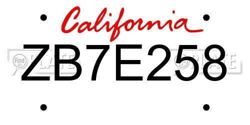 ZB7E258 California License Plate