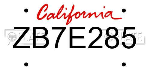 ZB7E285 California License Plate