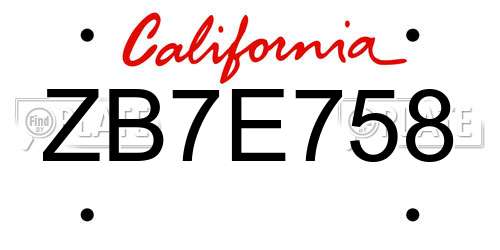 ZB7E758 California License Plate