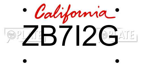 ZB7I2G California License Plate