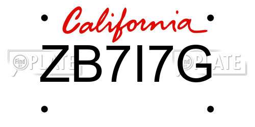 ZB7I7G California License Plate