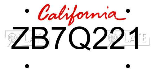 ZB7Q221 California License Plate